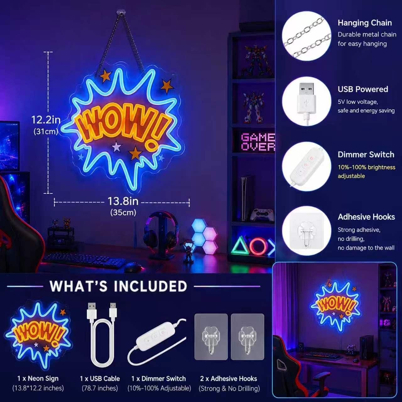 WOW Neon Sign USB Dimmable LED - Lighting Decor Wow review and price