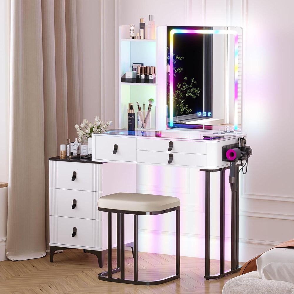 Gurexl RGB Vanity Desk with Wi - Furniture Lighting & Decor Magazine review and price