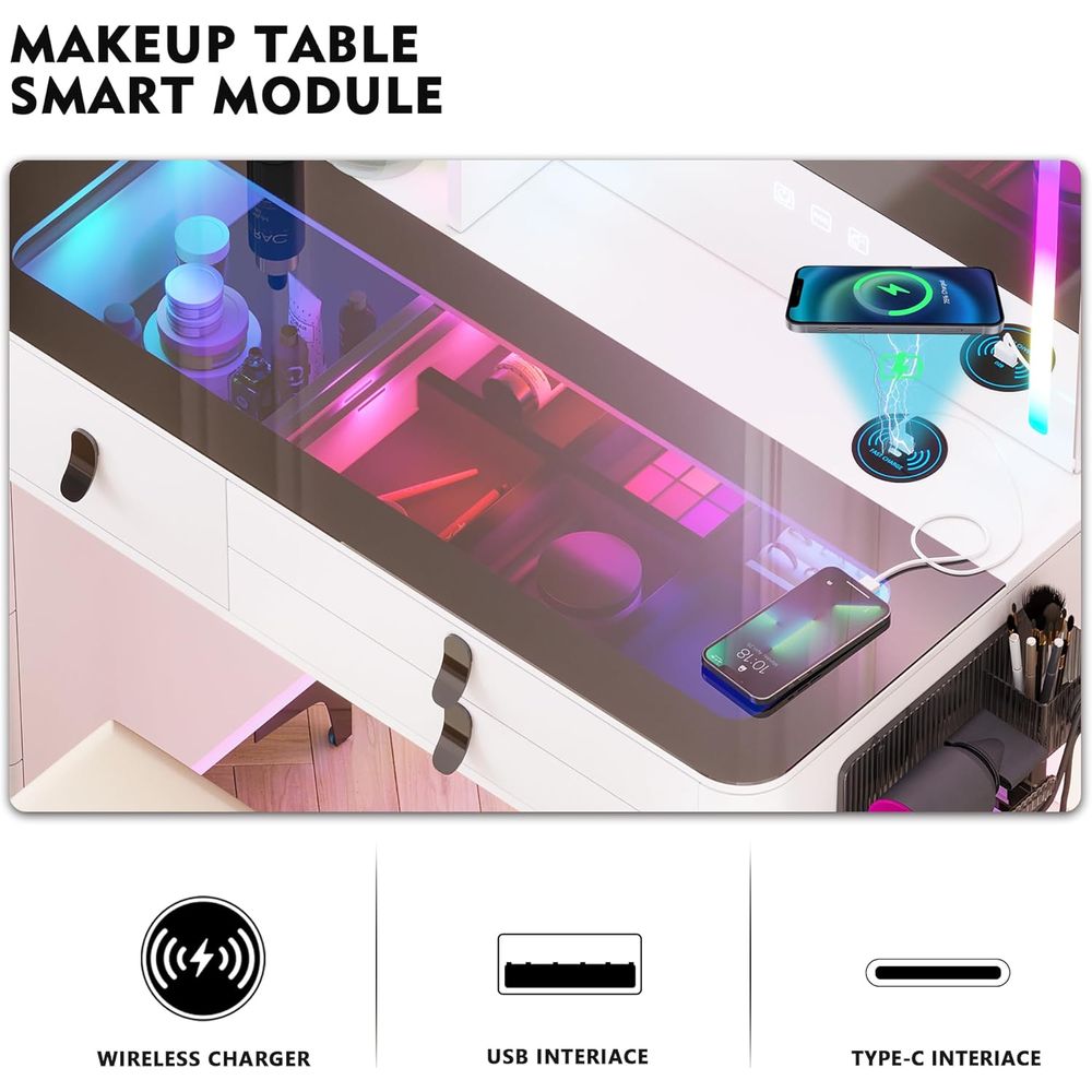 Gurexl RGB Vanity Desk with Wi - Furniture Lighting & Decor Magazine review and price