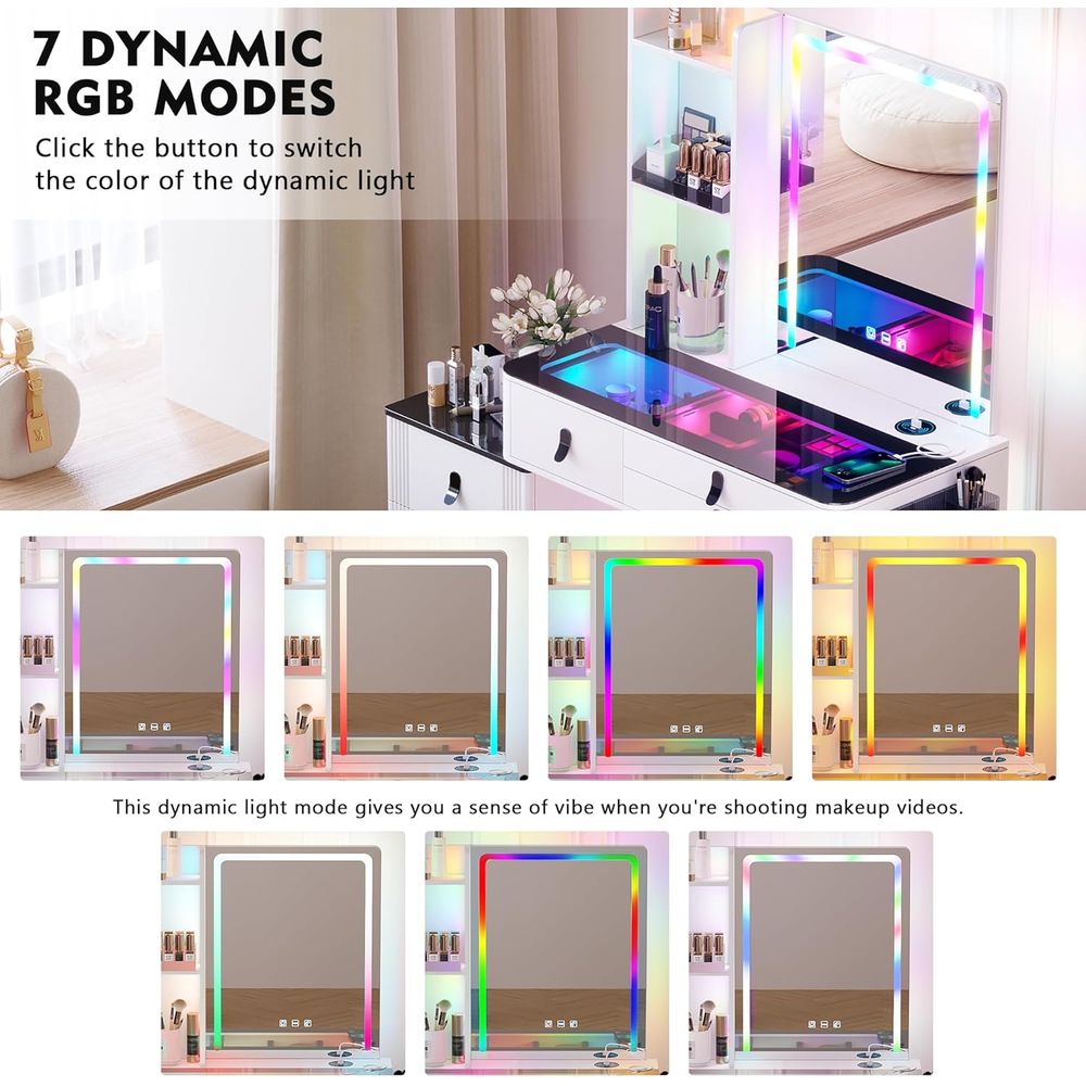Gurexl RGB Vanity Desk with Wi - Furniture Lighting & Decor Magazine review and price