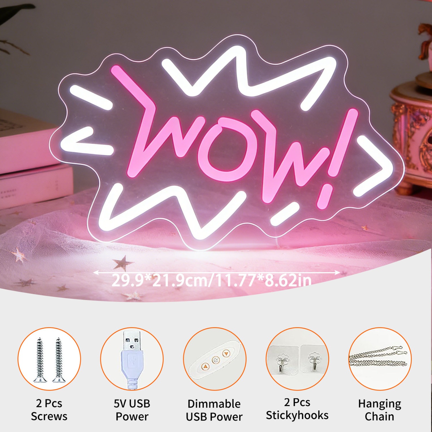 Wow Neon Sign LED Pop Art Marq - Lighting Decor Wow review and price