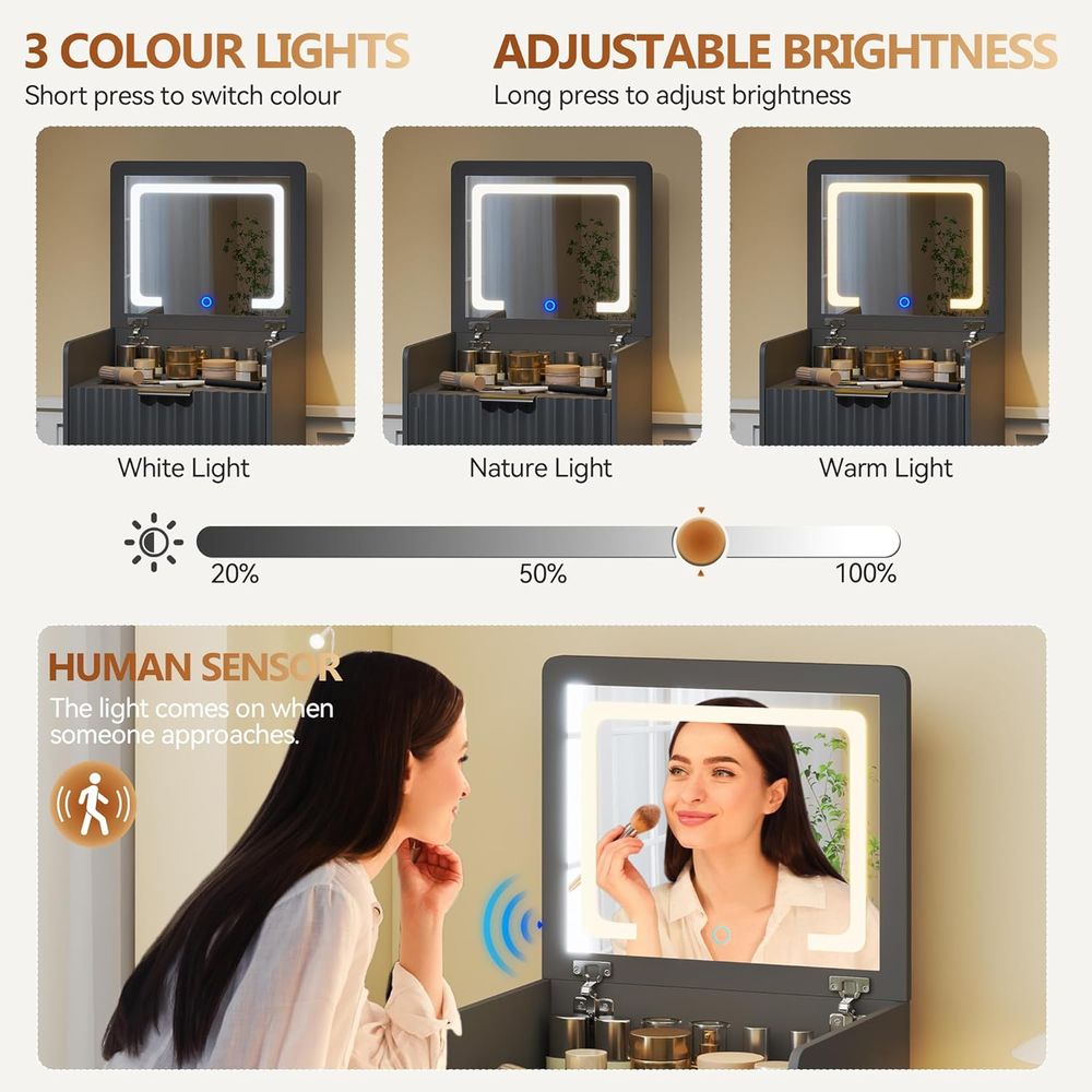 3-in-1 Grey Vanity Desk with M - Furniture Lighting & Decor Magazine review and price