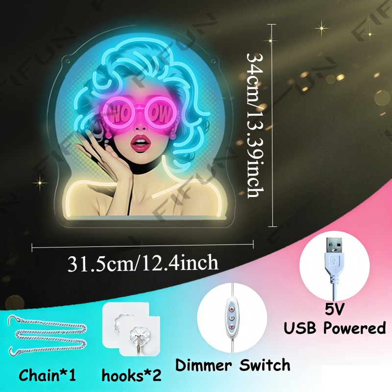 WOW Curl Girl Neon Sign UV Pri - Lighting Decor Wow review and price