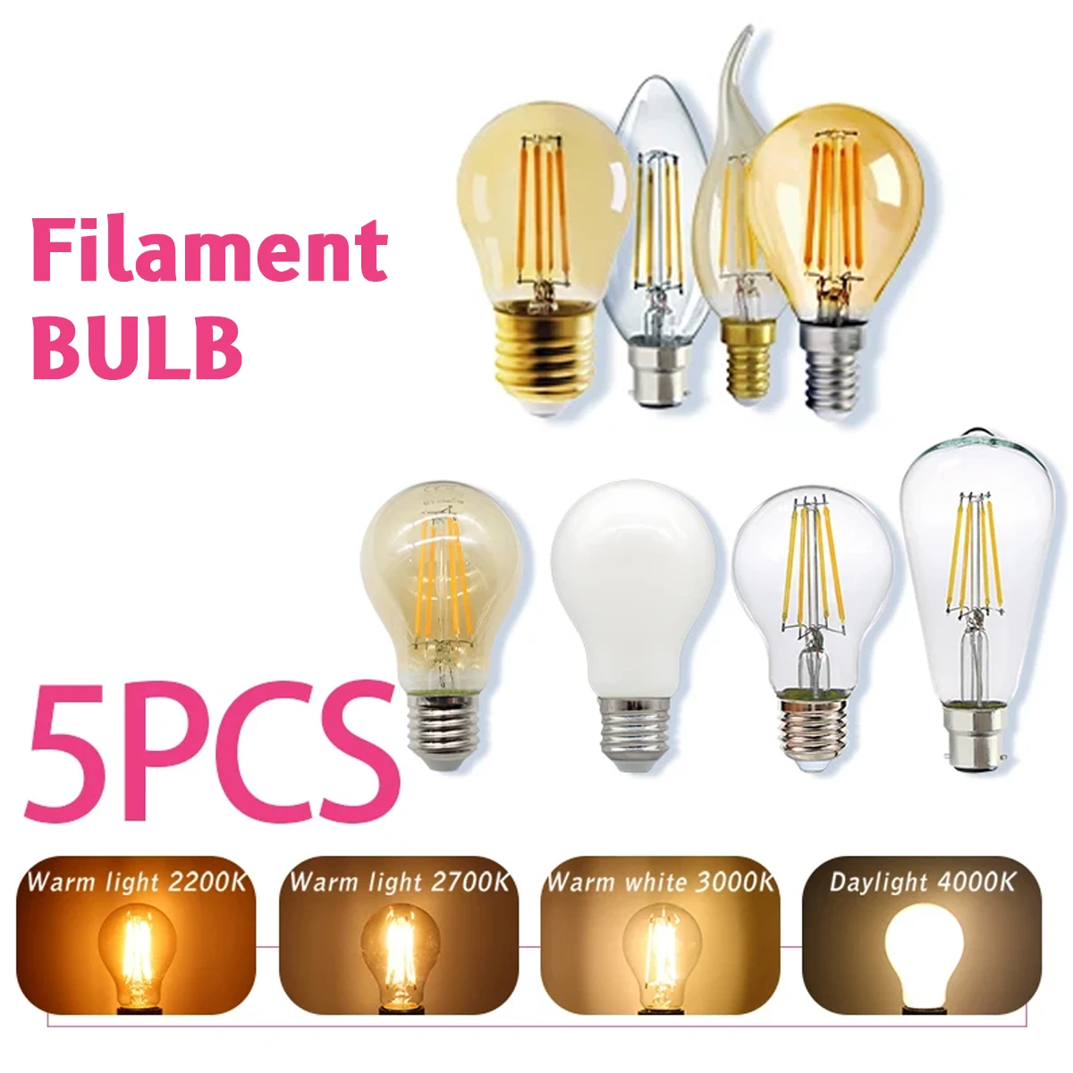 5PCS E27 E14 B22 Retro Edison  - Vintage Lighting Decor review and price