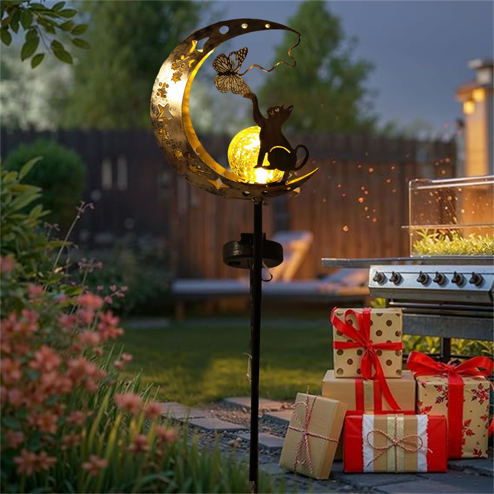 1 PC Cat Moon Solar Light Iron - Elements Lighting Decor review and price