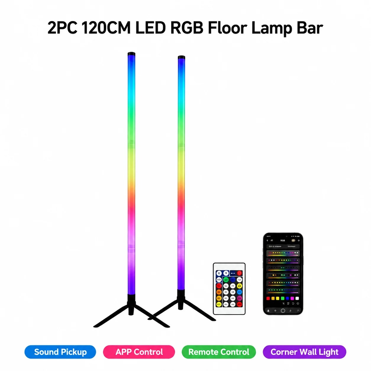 2PCS 120CM RGB Floor Lamp, Sou - Lighting Decor Home review and price