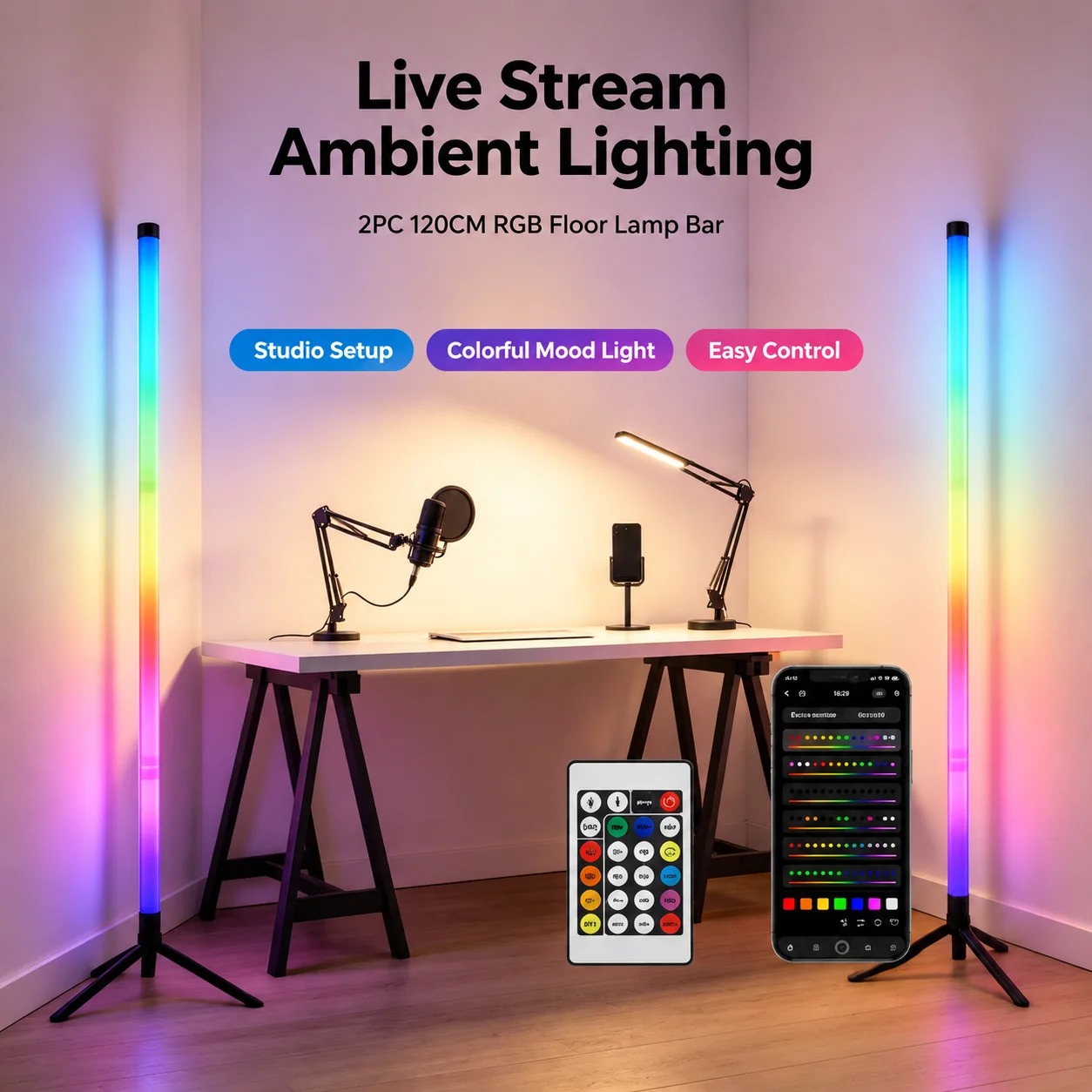 2PCS 120CM RGB Floor Lamp, Sou - Lighting Decor Home review and price