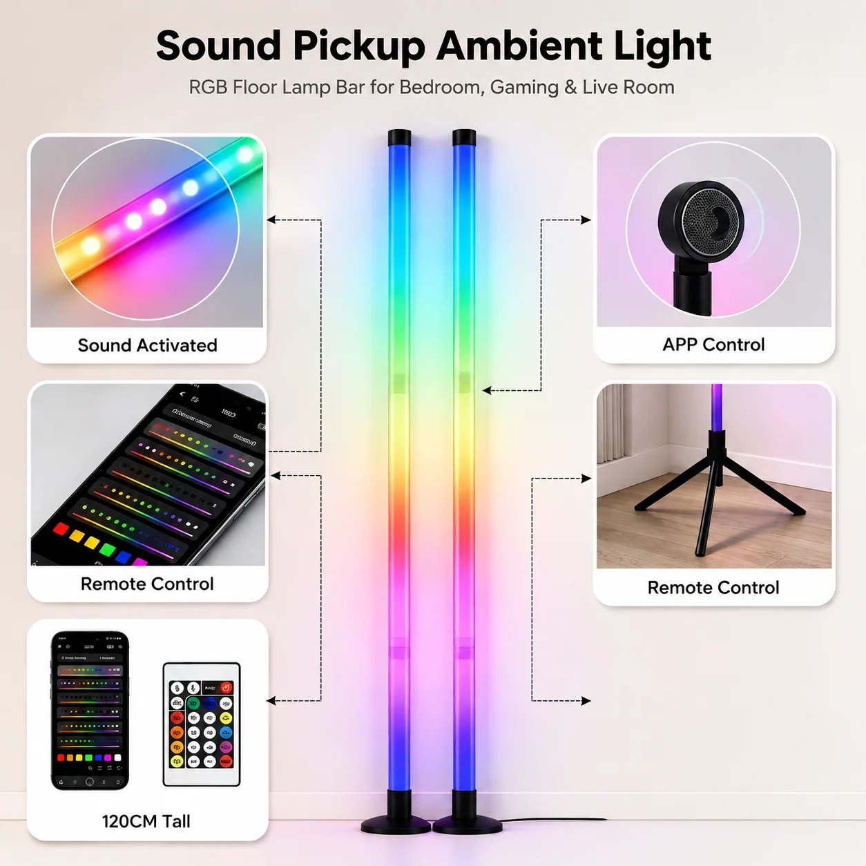 2PCS 120CM RGB Floor Lamp, Sou - Lighting Decor Home review and price